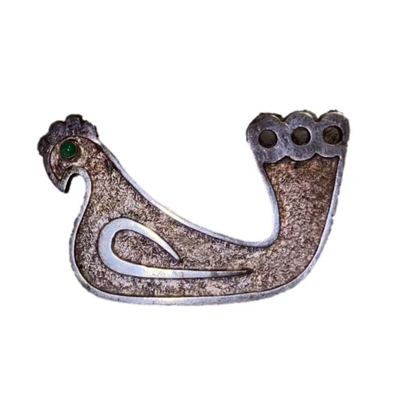 VTG Equador 925 Silver Bird Chicken Brooch w Stone eye 2” - Picture 1 of 4